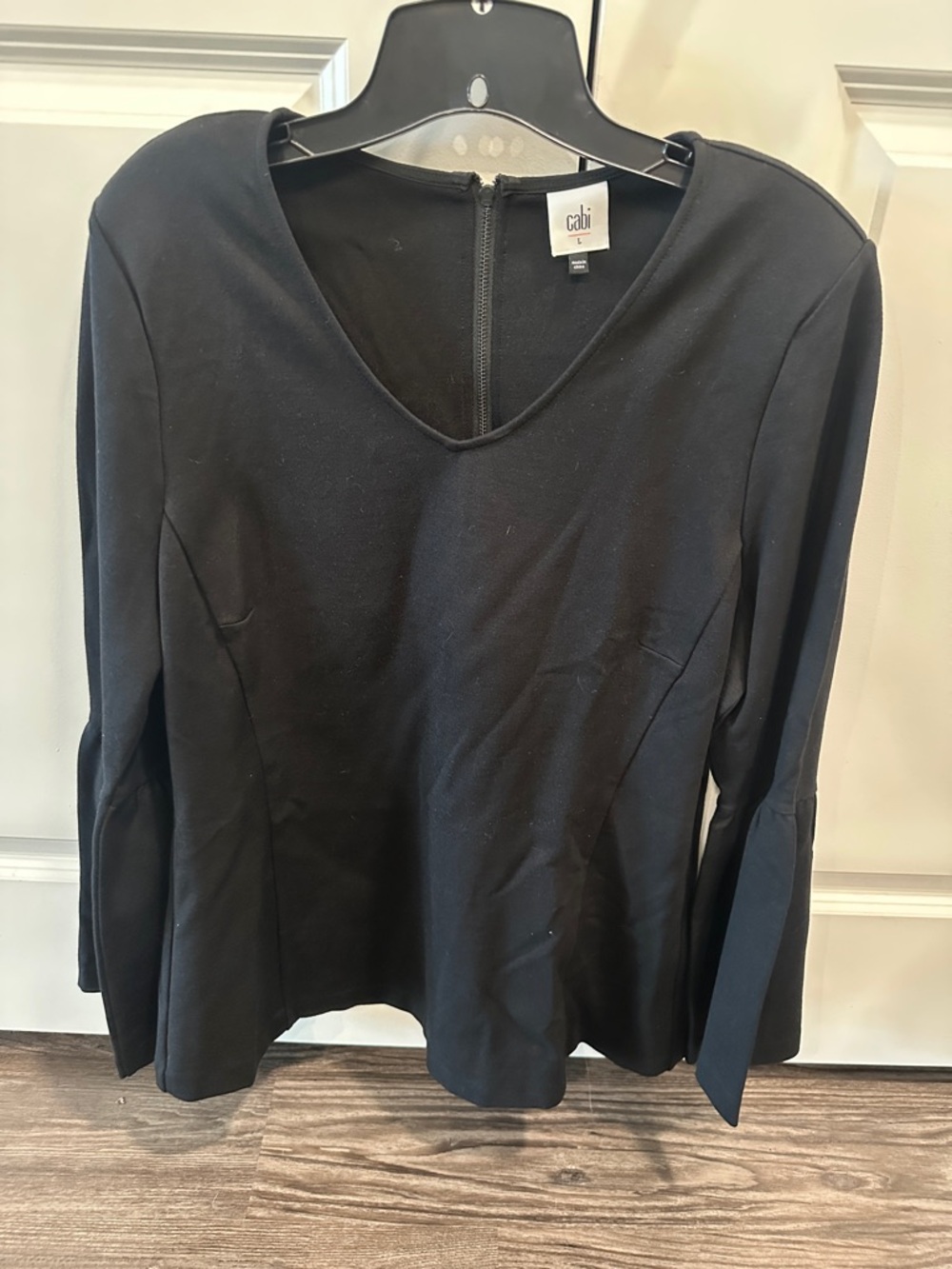 CAbi Black V-Neck Long Sleeve Peplum Top